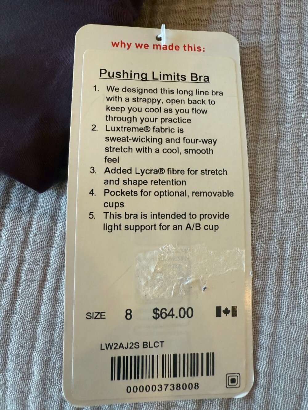 Lululemon Pushing Limits Bra Sz 8 Blackcurrent NEW! - Picture 7 of 8